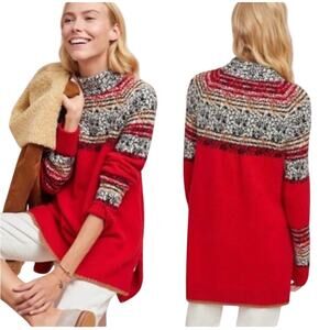 ANTHROPOLOGIE MOTH Women’s Red Fairisle Mock Neck Red Sweater large